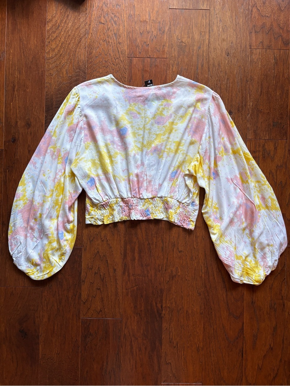Iky & Me Tie Dye Balloon Sleeve Crop Top Pink Yellow | Size XL | NWT - Picture 4 of 10